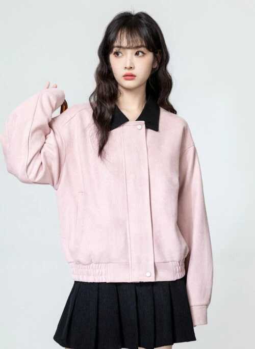 Suede Pink Baseball Jacket