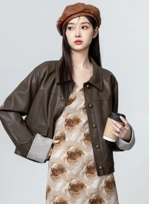 Vintage Brown Pu Leather Jacket