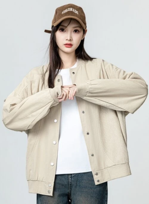 Vintage Corduroy Patchwork Baseball Jacket