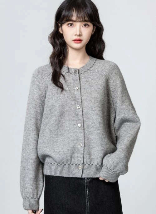 Vintage Gray Knit Cardigan Sweater