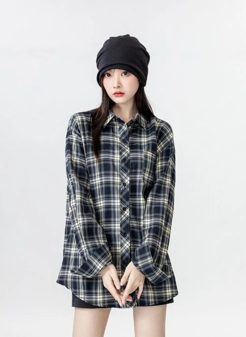 Vintage Plaid Long Sleeve Shirt Jacket