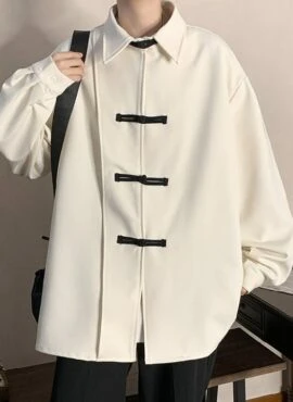 White Oriental Touch Collared Jacket | LeeKnow – Stray Kids