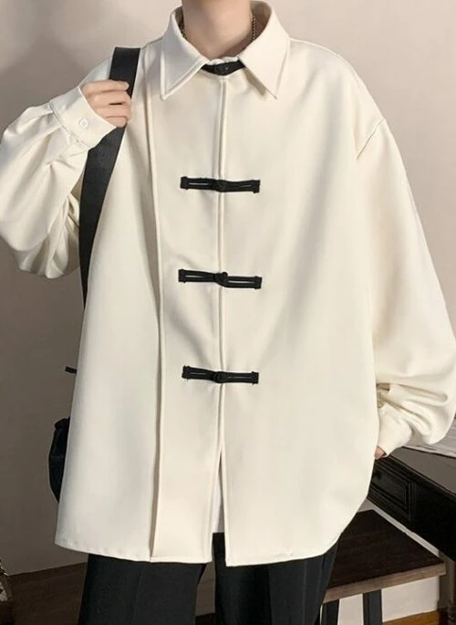 White Oriental Touch Collared Jacket | LeeKnow - Stray Kids