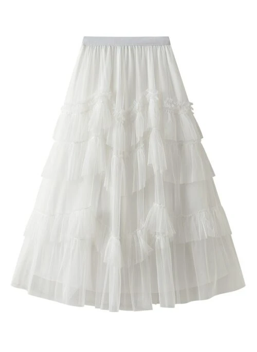 White Ruffle Mesh Midi Skirt | Dahyun – Twice