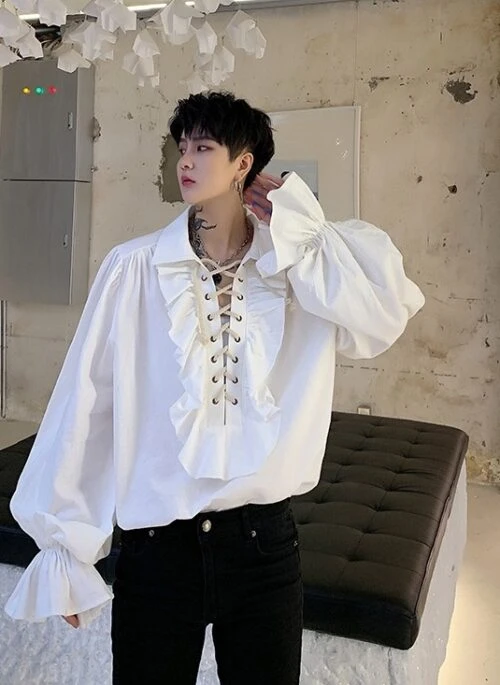 White Vintage Ruffled Blouse | Jeongin – Stray Kids