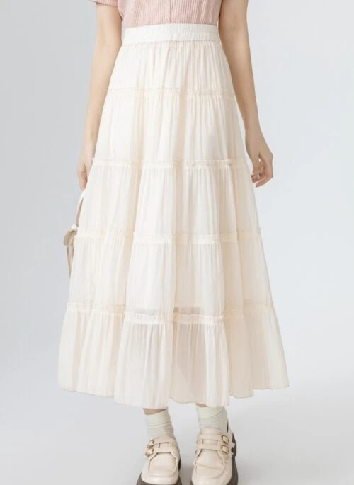 Apricot Chiffon High Waist Skirt