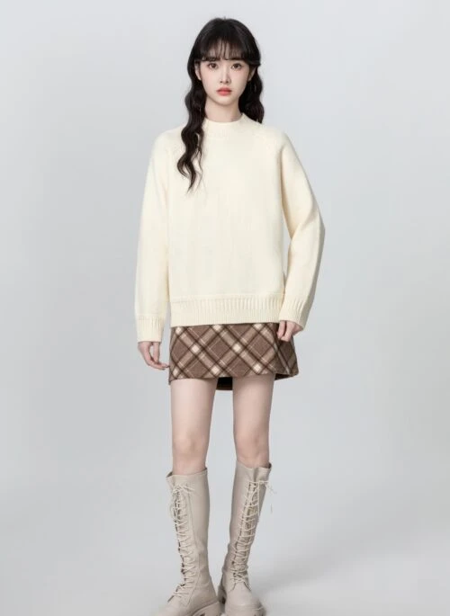 Apricot Turtleneck Loose Knit Sweater