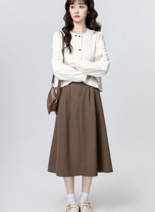 Asymmetric Beige Long Sleeve Shirt