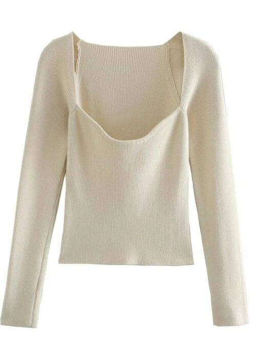 Beige Chic Neckline Knitted Top | Yoon Ji Won - Love Scout