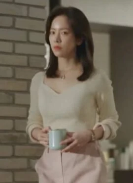 Beige Chic Neckline Knitted Top | Yoon Ji Won – Love Scout