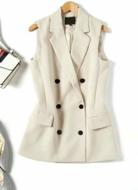 Beige Double-Breasted Suit Vest | Yoon Ji Won – Love Scout