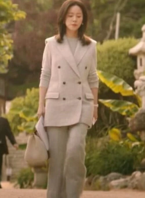 Beige Double-Breasted Suit Vest | Yoon Ji Won - Love Scout