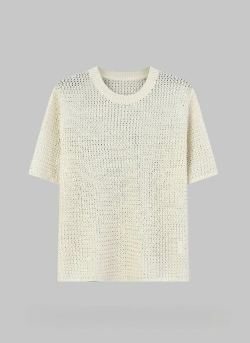 Beige See-Through Net Style T-Shirt | Hueningkai - TXT