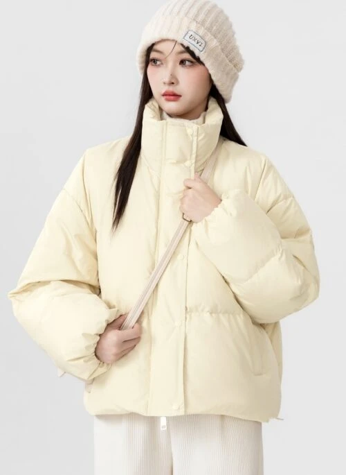 Beige Short Puffer Jacket