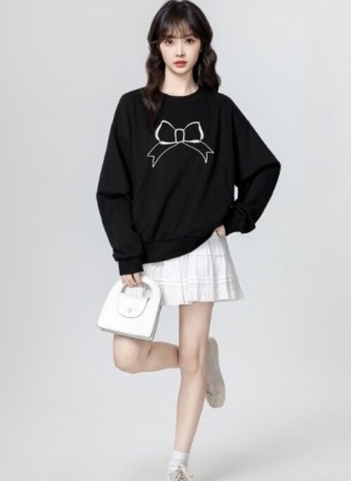 Black Bow Tie Pullover Sweatshirt