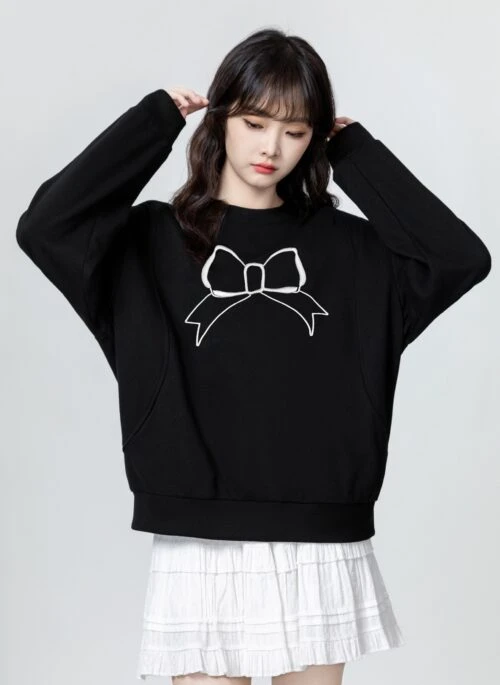 Black Bow Tie Pullover Sweatshirt