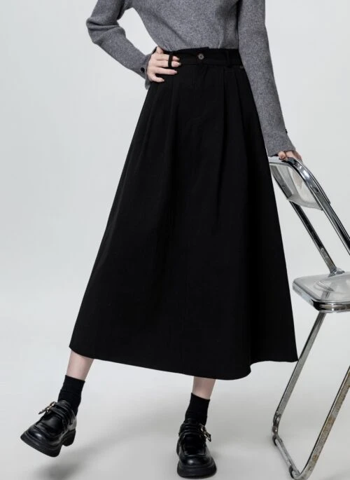 Black Highwaist Casual Midi Skirt