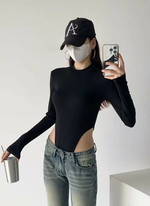 Black Long Sleeve High-Cut Bodysuit | Solar – Mamamoo