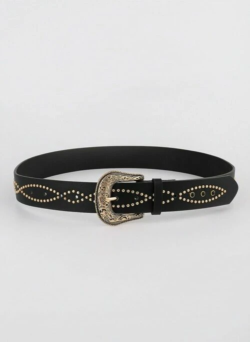 Black Rhinestones Rivet Pattern Belt | Mark – NCT