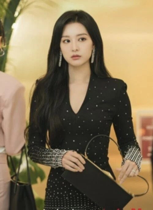 Black V-Neck Crystal Embellished Dress | Hong Hae In – Queen Of Tears