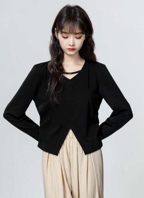 Black Vneck Slim Fit Top