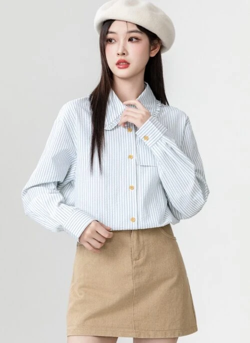 Blue Striped Doll Collar Shirt