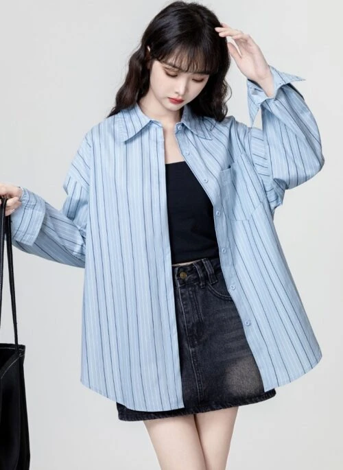 Blue Striped Long Sleeve Sun Shirt