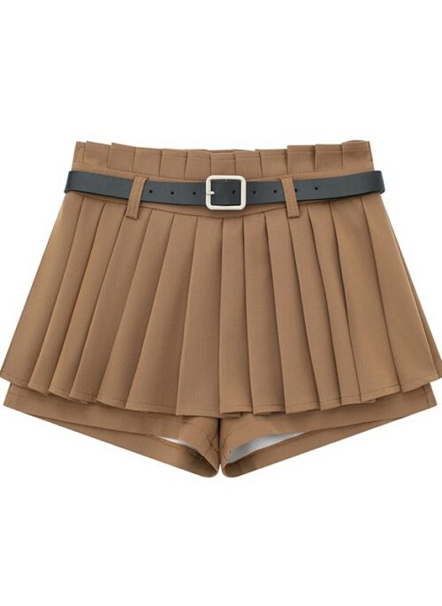 Brown Exposed Shorts Pleated Skirt | Hanni – NewJeans