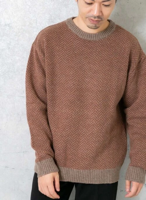 Brown Herringbone Patterned Sweater | Youngjae – GOT7