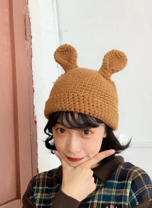 Brown Rabbit Ears Knitted Hat | Jackson - GOT7