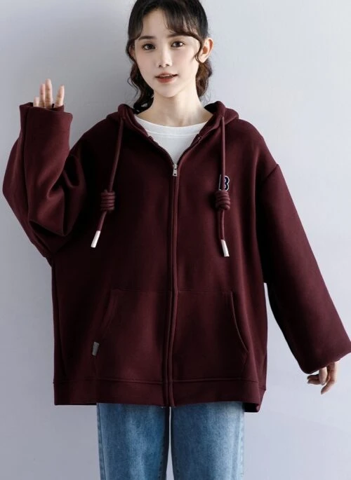 Burgundy Zipup Casual Hoodie Jacket