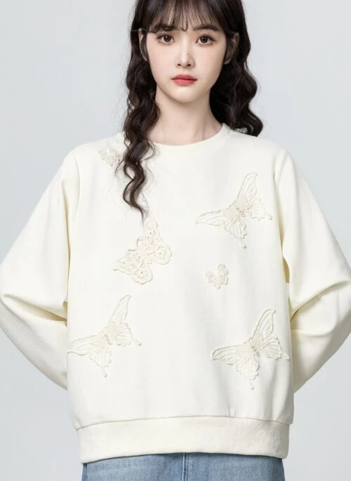 Butterfly Design Loose Pullover Sweatshirt