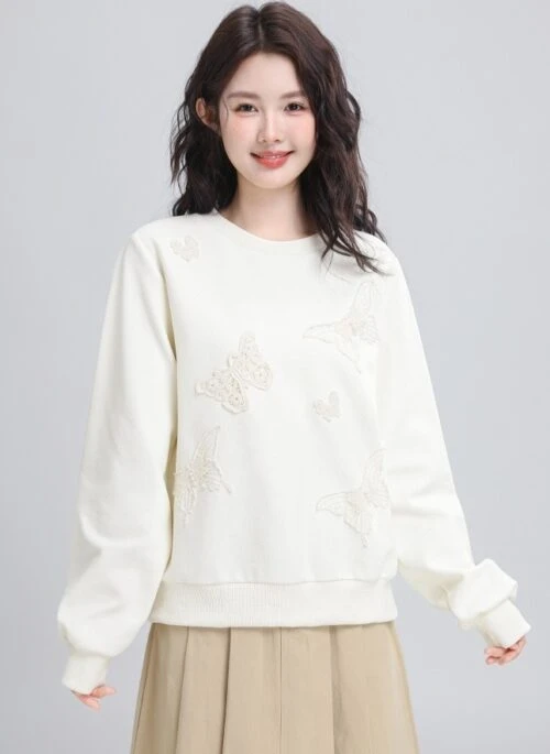 Butterfly Embroidered Crewneck Sweatshirt