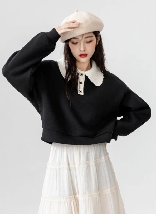 Chic Black Polo Sweatshirt