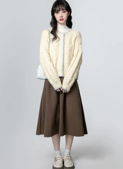 Chunky Knit Cardigan Sweater Almond