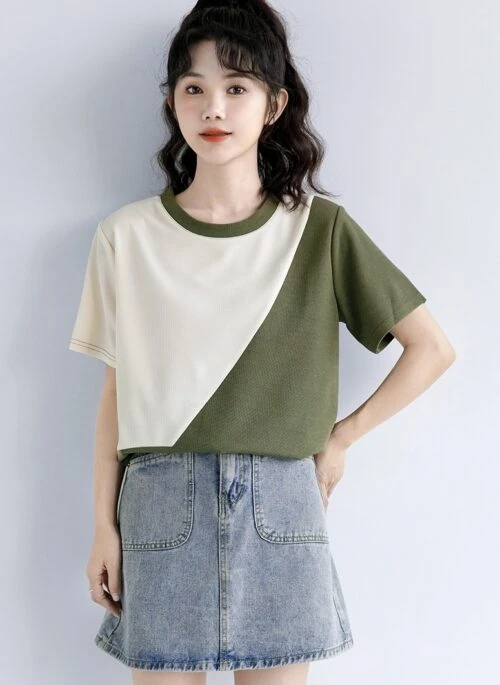 Color Block Loose Fit Short Sleeve Tee