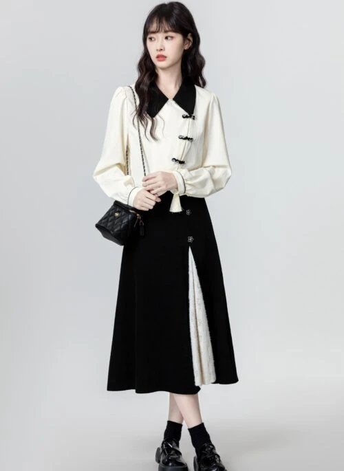 Color Block Mandarin Collar Shirt