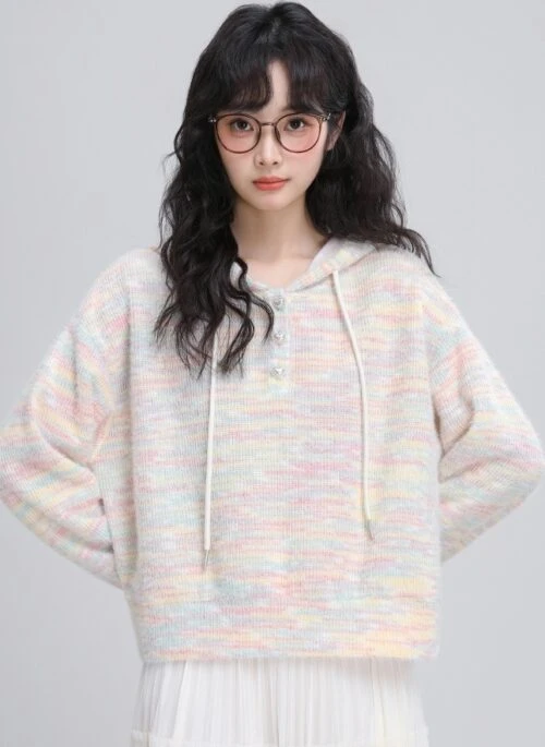 Colorful Striped Hooded Pullover Sweater