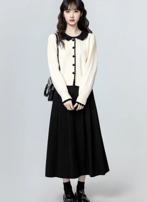 Contrast Collar Knit Cardigan Sweater