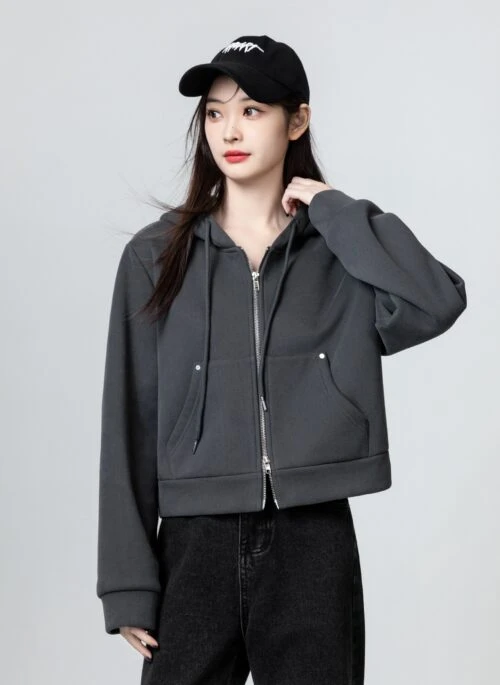 Dark Gray Fleece Hoodie Jacket