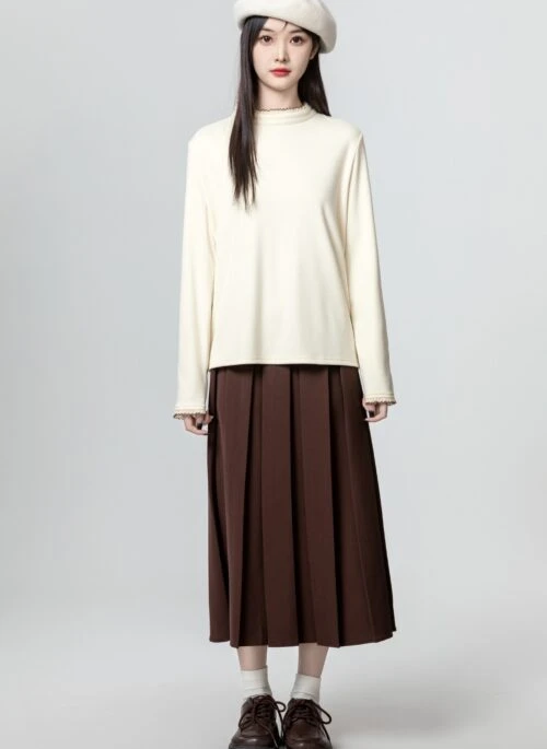 Design Knit Mock Neck Top Almond