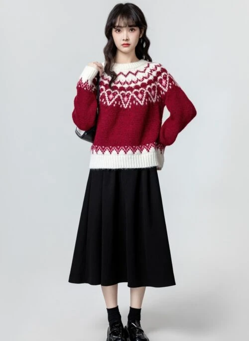 Fair Isle Red Knit Sweater