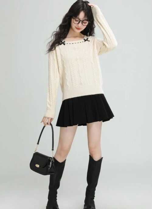 French Style Bow Knit Sweater