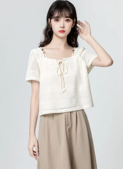 French Style Square Neck Knit Top