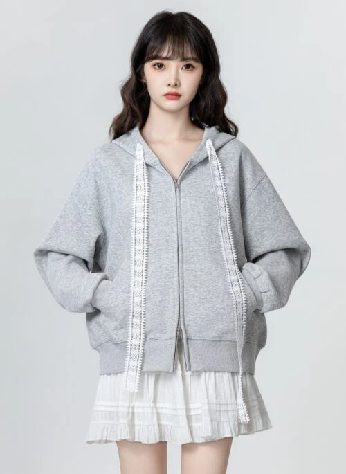 Gray Casual Hoodie With Bow Detail