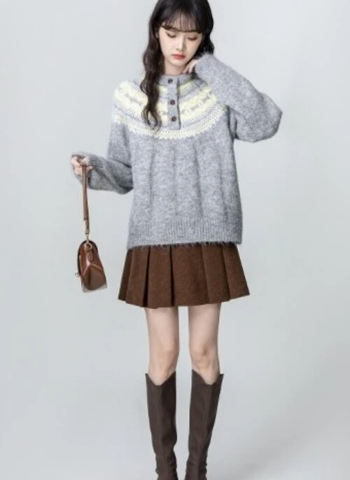 Gray Fair Isle Knit Sweater