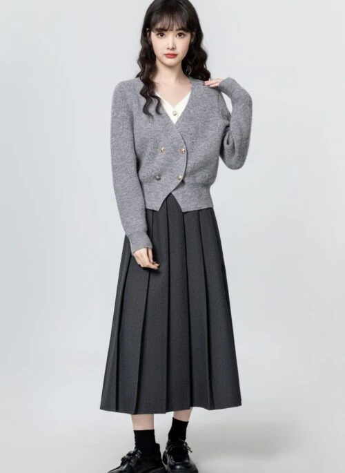 Gray Highwaist Pleated Skirt