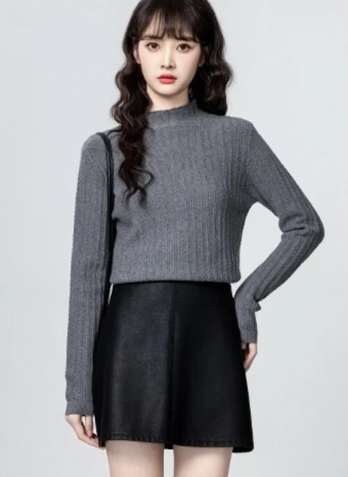 Gray Knit Turtleneck Sweater