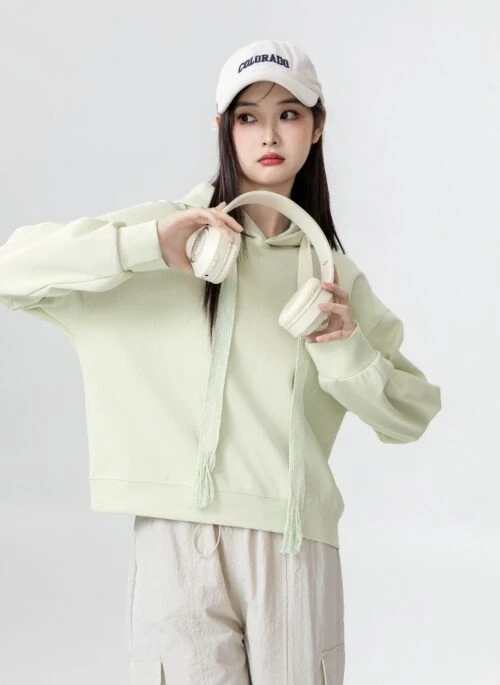 Green Embroidered Casual Hoodie Sweater