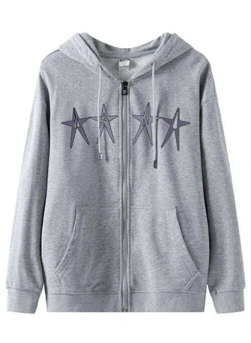 Grey Four Star Print Hooded Jacket | Sakura – Le Sserafim